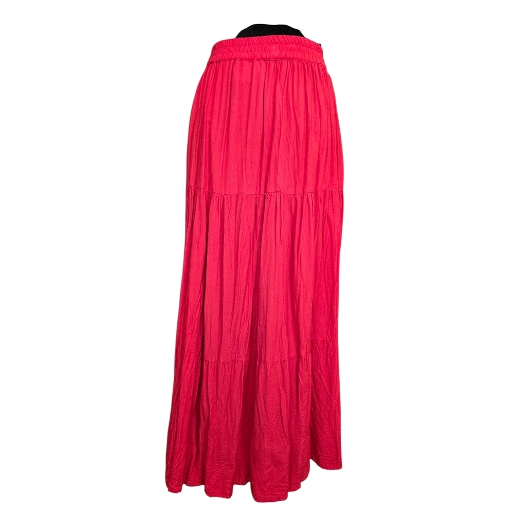 Crazy Cowgirl Red Tiered Maxi Skirt Concho Buttons Western Boho Flowy Rayon S - Picture 4 of 8